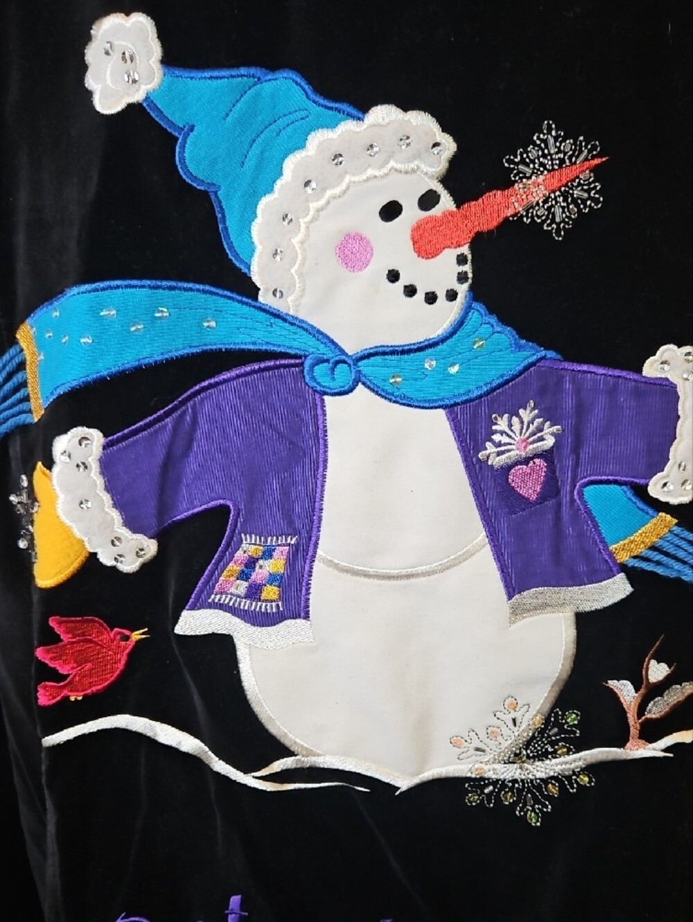 Quacker Factory Snowman Black Velvet Jacket Snowflake Capture The Magic 2X - Picture 9 of 15